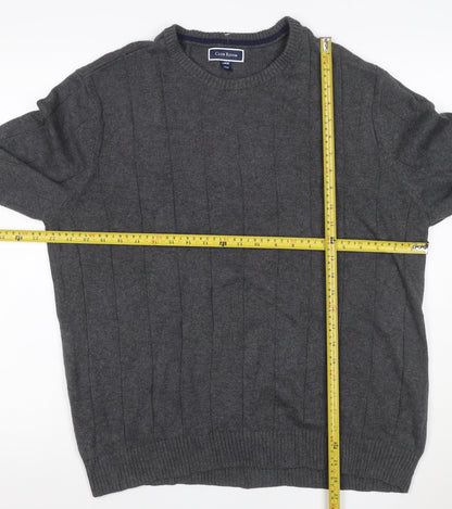 Club Room Men’s Grey Cotton Ribbed Crew Neck Pullover Jumper Large