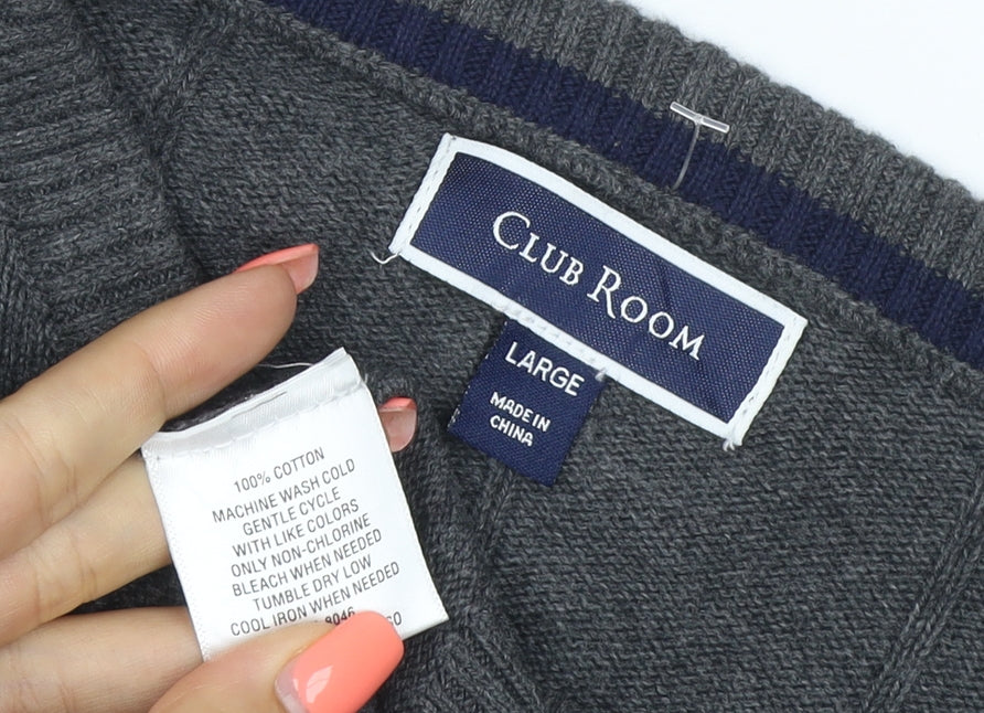 Club Room Men’s Grey Cotton Ribbed Crew Neck Pullover Jumper Large