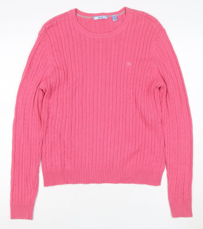 IZOD Women’s Pink L Cable-Knit Cotton Crew Neck Pullover Jumper