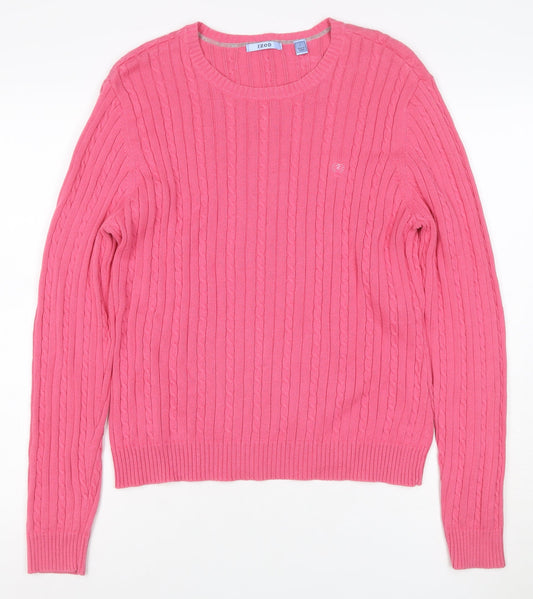 IZOD Women’s Pink L Cable-Knit Cotton Crew Neck Pullover Jumper
