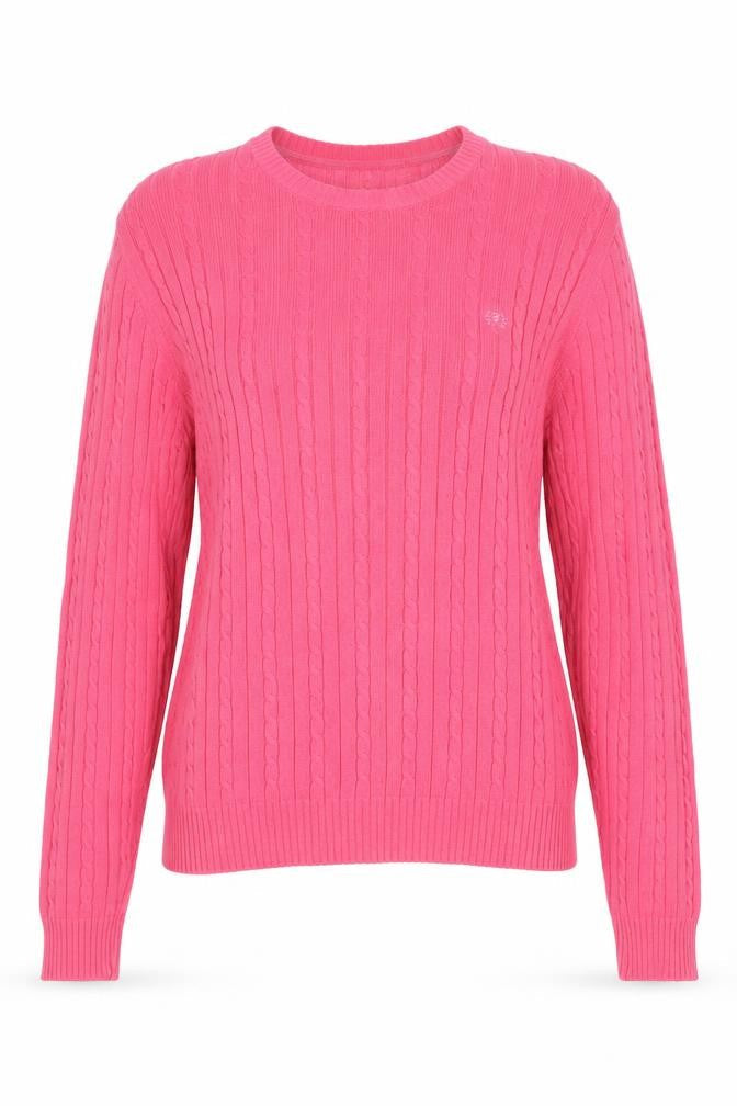 IZOD Women’s Pink L Cable-Knit Cotton Crew Neck Pullover Jumper