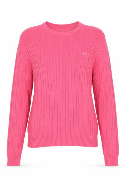 IZOD Women’s Pink L Cable-Knit Cotton Crew Neck Pullover Jumper