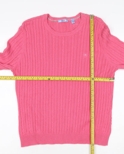 IZOD Women’s Pink L Cable-Knit Cotton Crew Neck Pullover Jumper