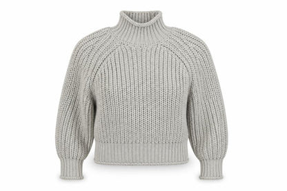 H&M Women Grey M Chunky Knit Wool Blend High Neck Raglan Jumper