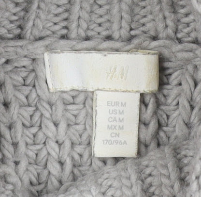 H&M Women Grey M Chunky Knit Wool Blend High Neck Raglan Jumper