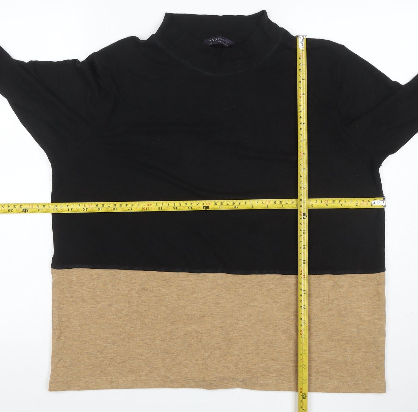 M&S Women’s Black Beige Colour Block Roll Neck Jumper Size 16