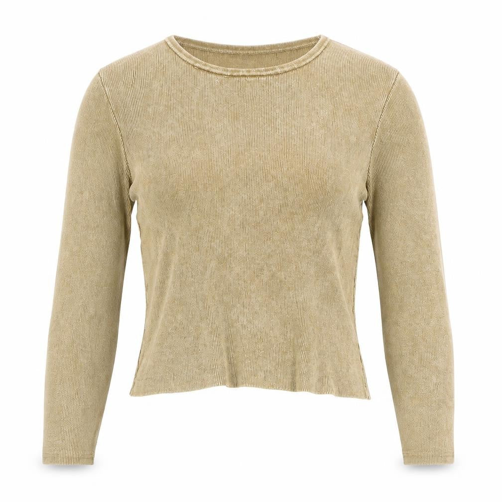 Zara Women Gold Knit Long Sleeve Basic Top UK 12 Cotton Blend