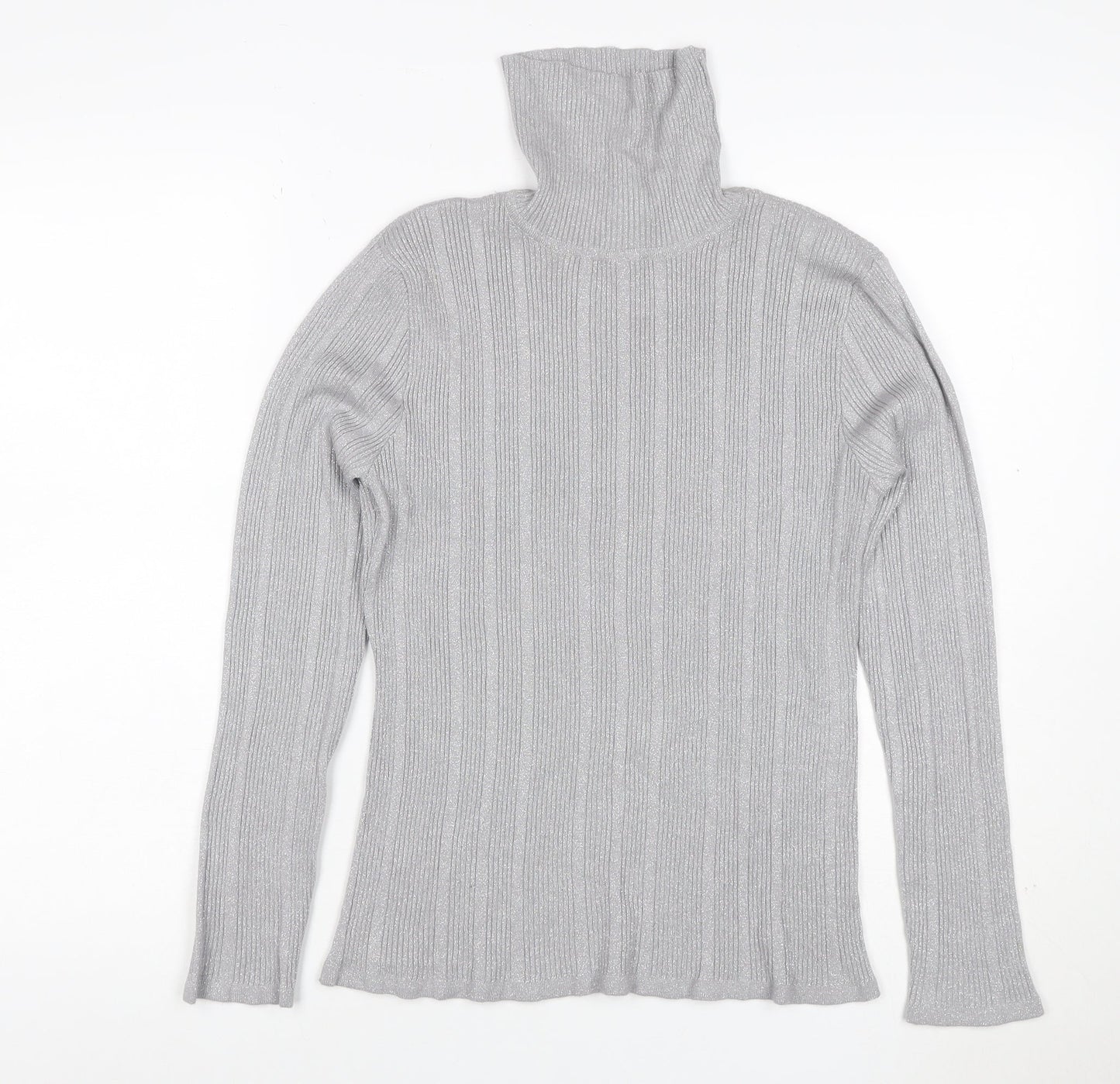 Worthington Women Silver L Ribbed Roll Neck Stretch Jumper