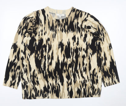 M&S Women’s Beige Animal Print Crew Neck Knit Jumper Size 18