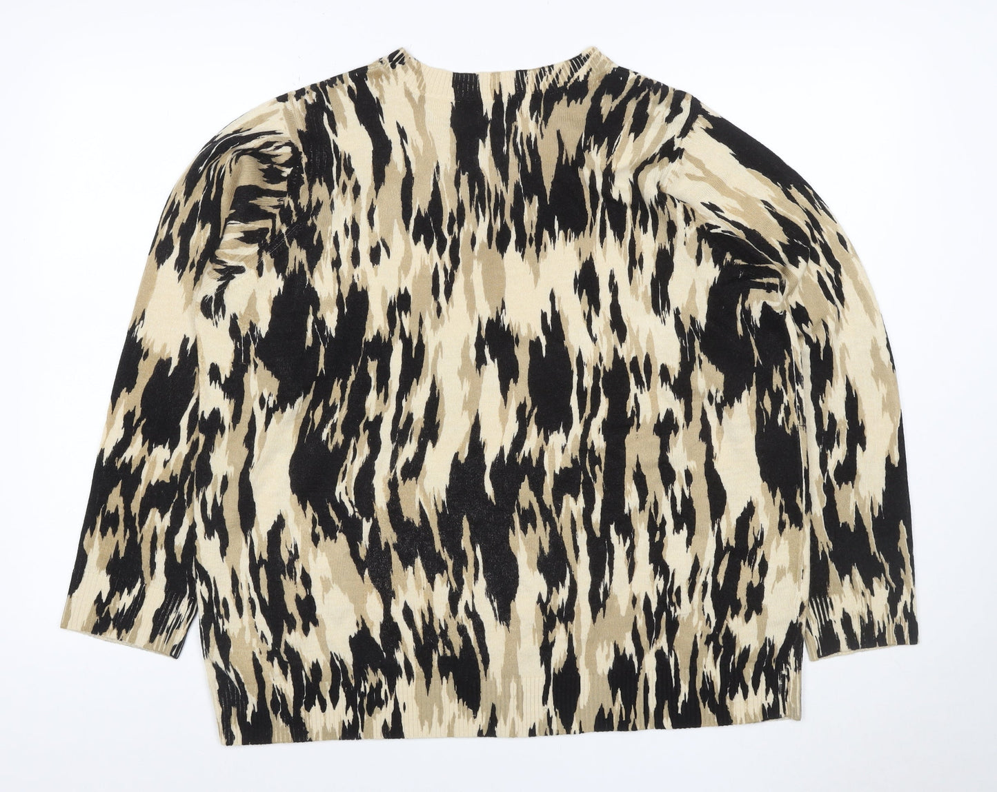 M&S Women’s Beige Animal Print Crew Neck Knit Jumper Size 18