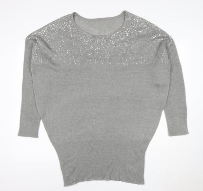 Peacocks Women’s Silver Sequin Round Neck Knit Jumper Size 20