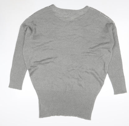 Peacocks Women’s Silver Sequin Round Neck Knit Jumper Size 20