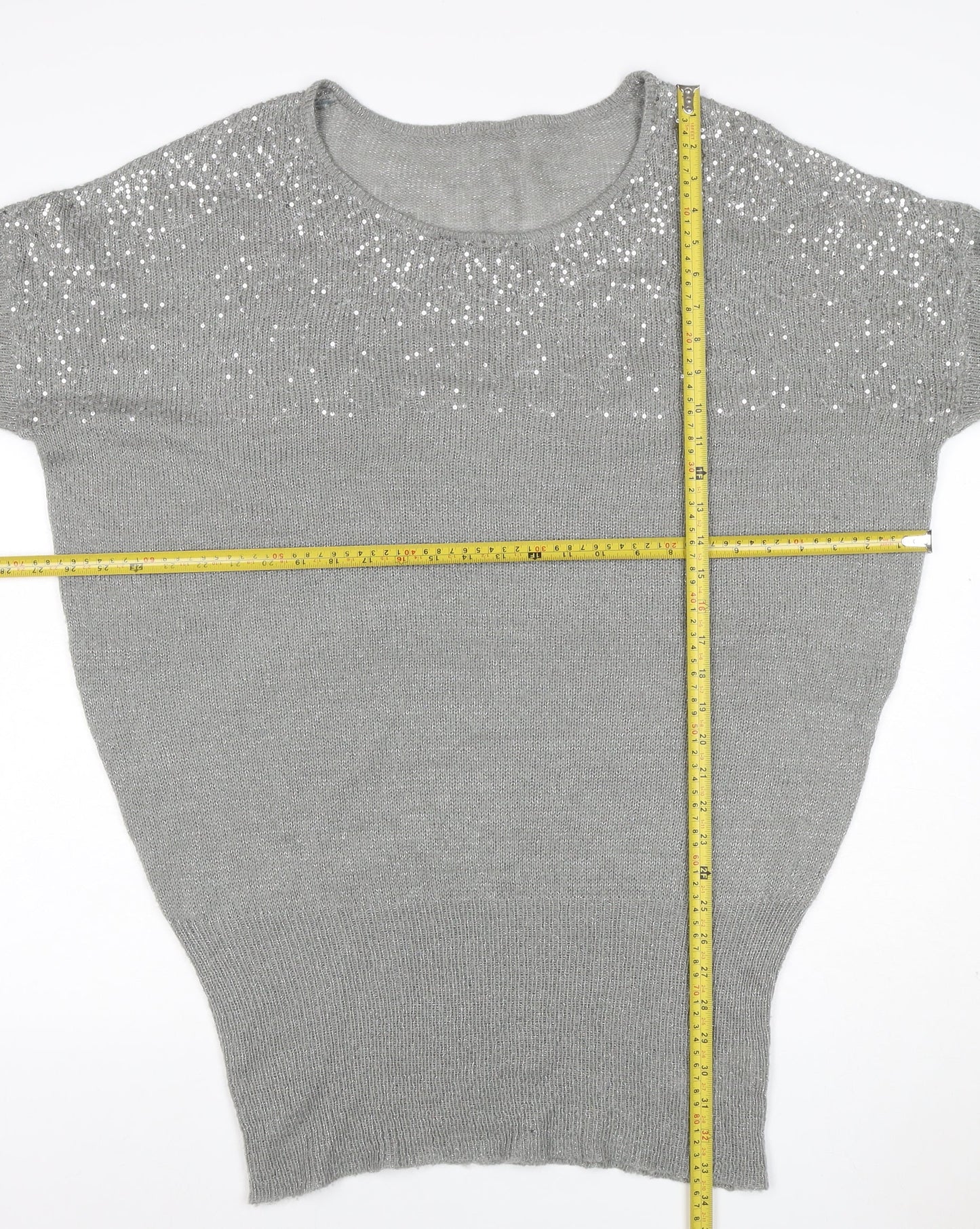 Peacocks Women’s Silver Sequin Round Neck Knit Jumper Size 20