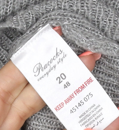 Peacocks Women’s Silver Sequin Round Neck Knit Jumper Size 20