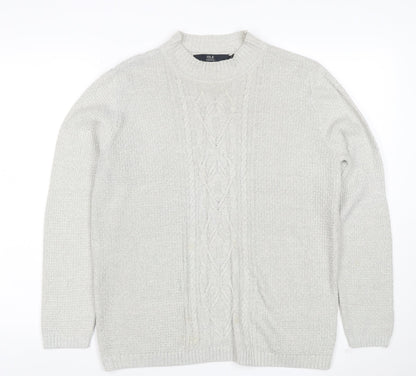 Isle Essentials Women Grey M Cable Knit Mock Neck Acrylic Jumper