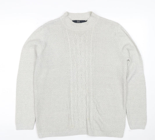 Isle Essentials Women Grey M Cable Knit Mock Neck Acrylic Jumper