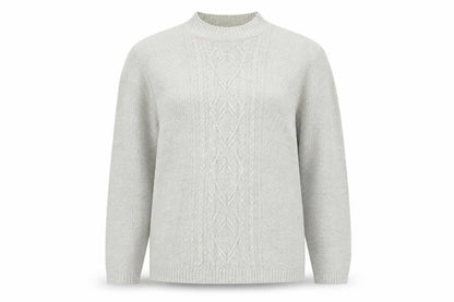 Isle Essentials Women Grey M Cable Knit Mock Neck Acrylic Jumper