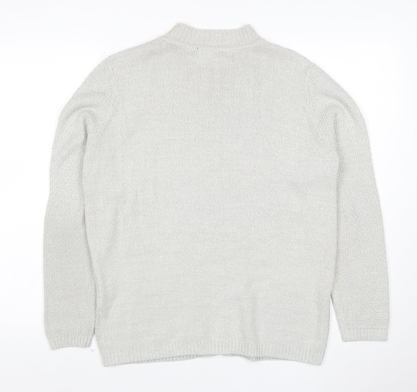 Isle Essentials Women Grey M Cable Knit Mock Neck Acrylic Jumper