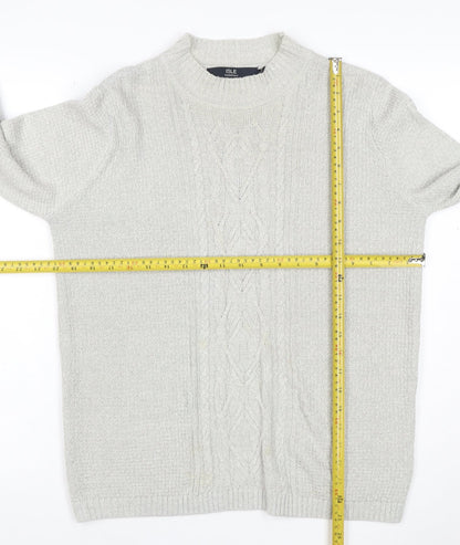 Isle Essentials Women Grey M Cable Knit Mock Neck Acrylic Jumper