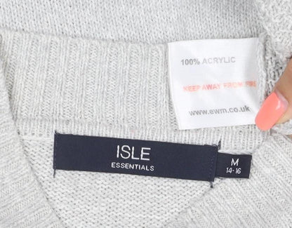 Isle Essentials Women Grey M Cable Knit Mock Neck Acrylic Jumper