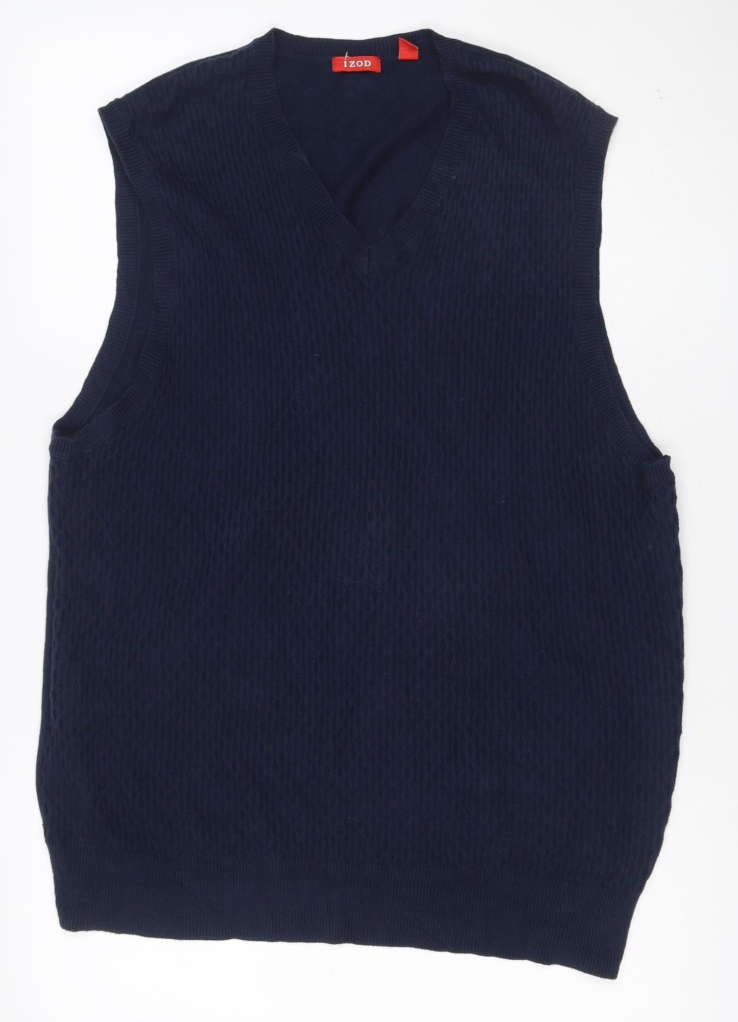 IZOD Men's Navy L V-Neck Cotton Knit Sleeveless Pullover Jumper Vest
