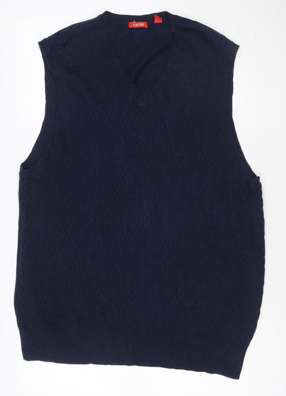 IZOD Men's Navy L V-Neck Cotton Knit Sleeveless Pullover Jumper Vest