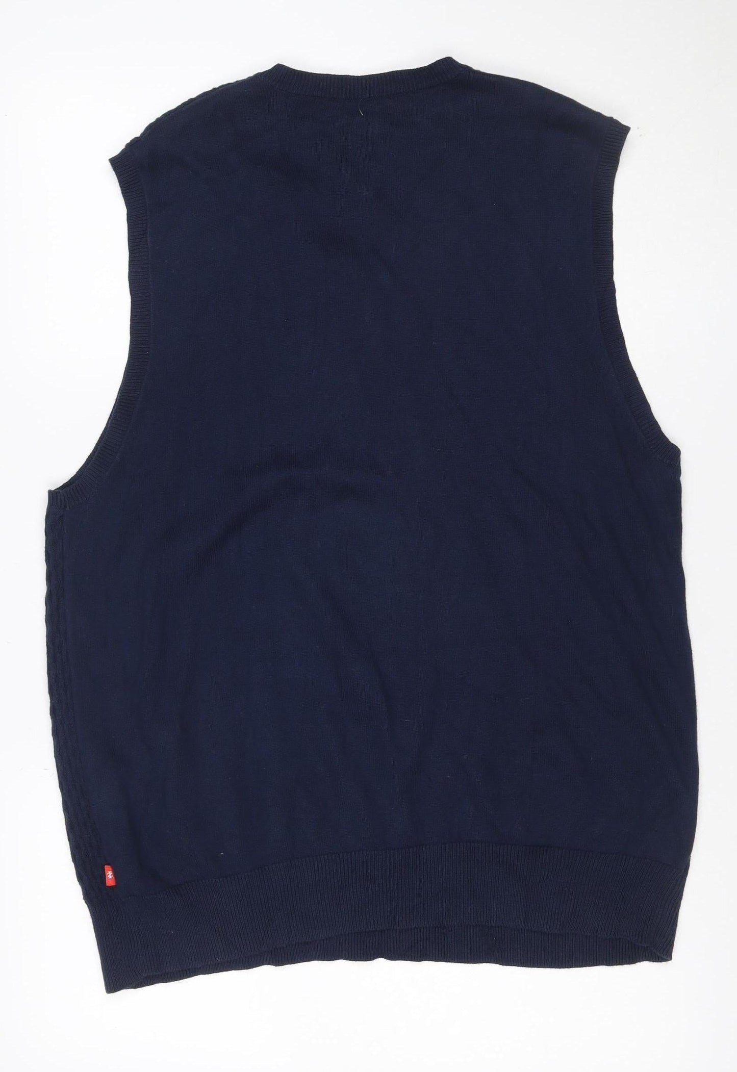 IZOD Men's Navy L V-Neck Cotton Knit Sleeveless Pullover Jumper Vest