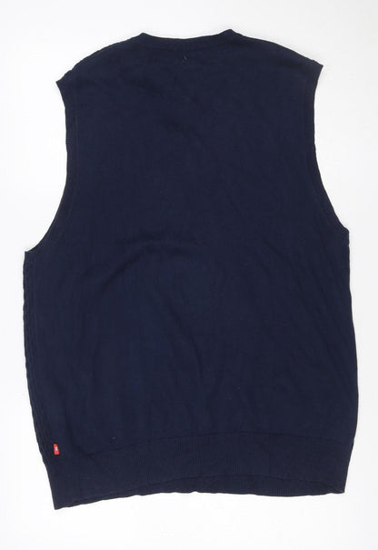 IZOD Men's Navy L V-Neck Cotton Knit Sleeveless Pullover Jumper Vest