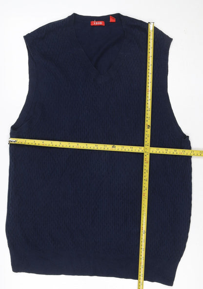 IZOD Men's Navy L V-Neck Cotton Knit Sleeveless Pullover Jumper Vest