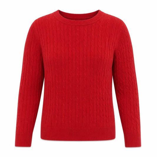 Karen Scott Women Red S Petite Cable Knit Cotton Crew Neck Jumper