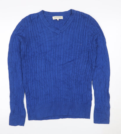 Jones New York Sport Men’s Blue L Cable Knit V-Neck Cashmere Jumper