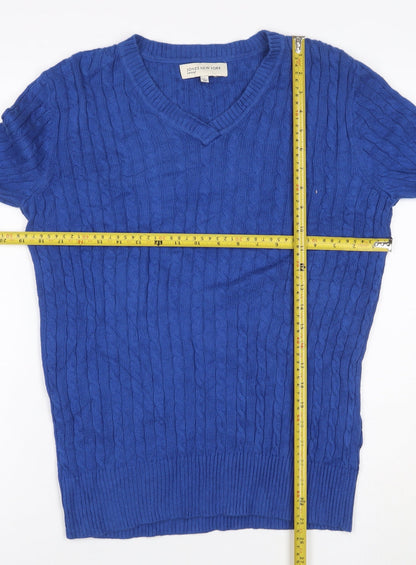 Jones New York Sport Men’s Blue L Cable Knit V-Neck Cashmere Jumper