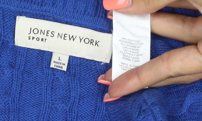 Jones New York Sport Men’s Blue L Cable Knit V-Neck Cashmere Jumper