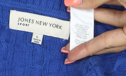 Jones New York Sport Men’s Blue L Cable Knit V-Neck Cashmere Jumper