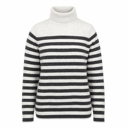 Marks & Spencer Women Grey Ivory Striped Roll Neck Jumper Size S