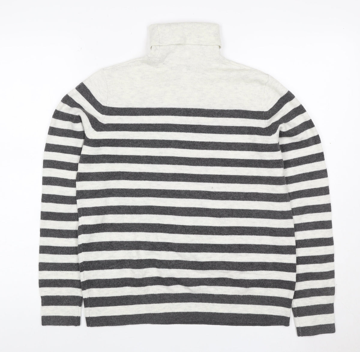Marks & Spencer Women Grey Ivory Striped Roll Neck Jumper Size S