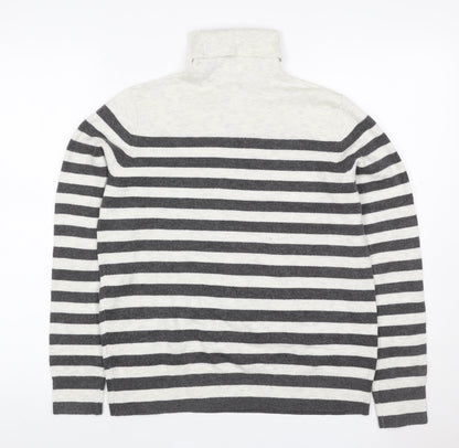 Marks & Spencer Women Grey Ivory Striped Roll Neck Jumper Size S