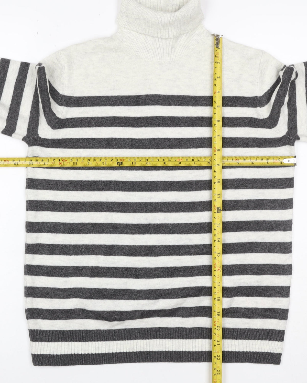 Marks & Spencer Women Grey Ivory Striped Roll Neck Jumper Size S