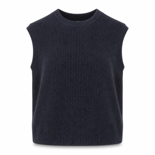Uniqlo Women Blue M Ribbed Cotton Knit Sleeveless Crew Neck Vest