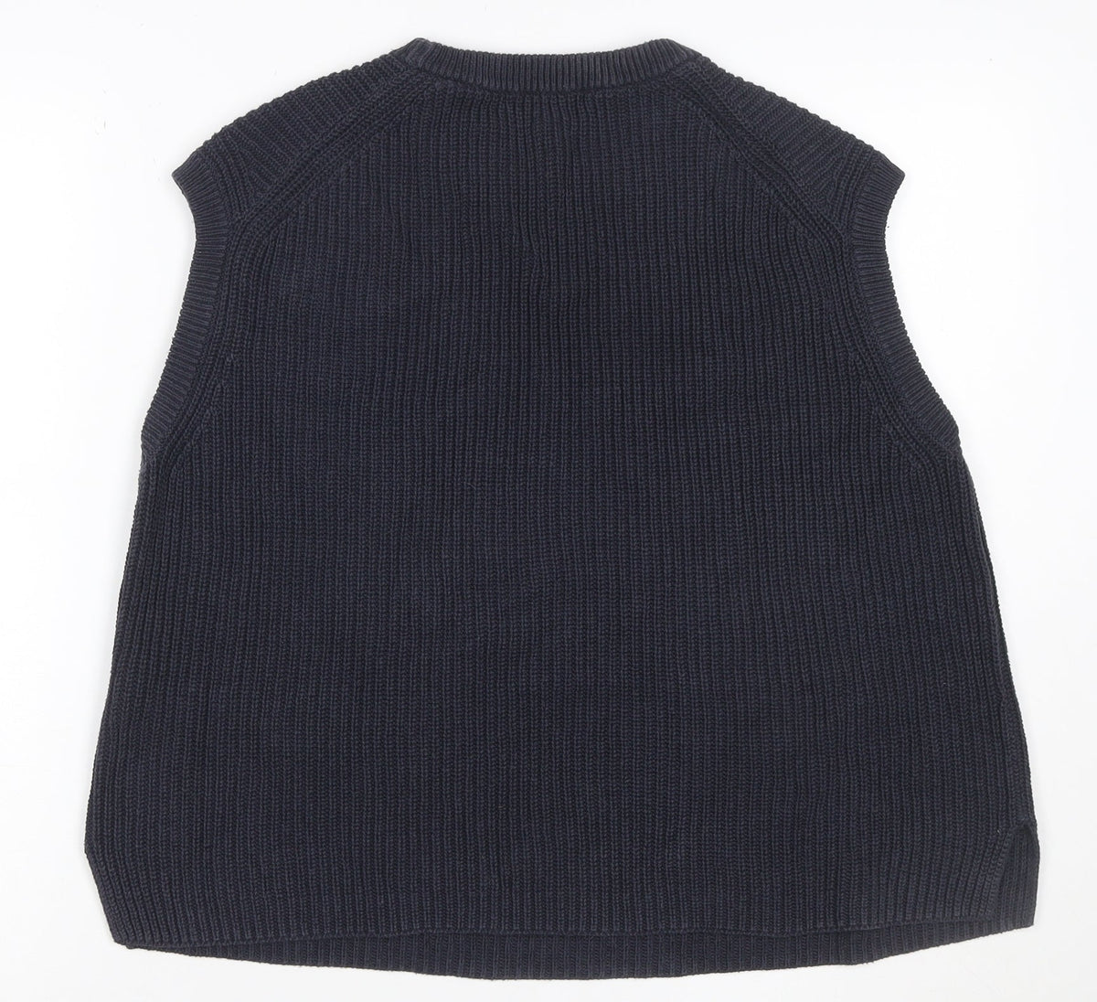 Uniqlo Women Blue M Ribbed Cotton Knit Sleeveless Crew Neck Vest