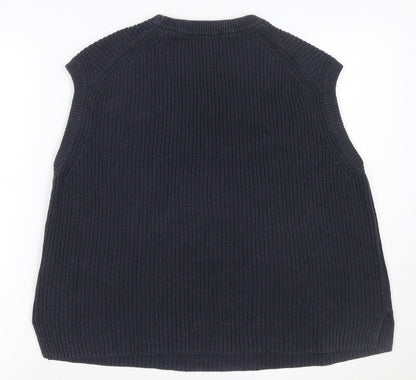 Uniqlo Women Blue M Ribbed Cotton Knit Sleeveless Crew Neck Vest