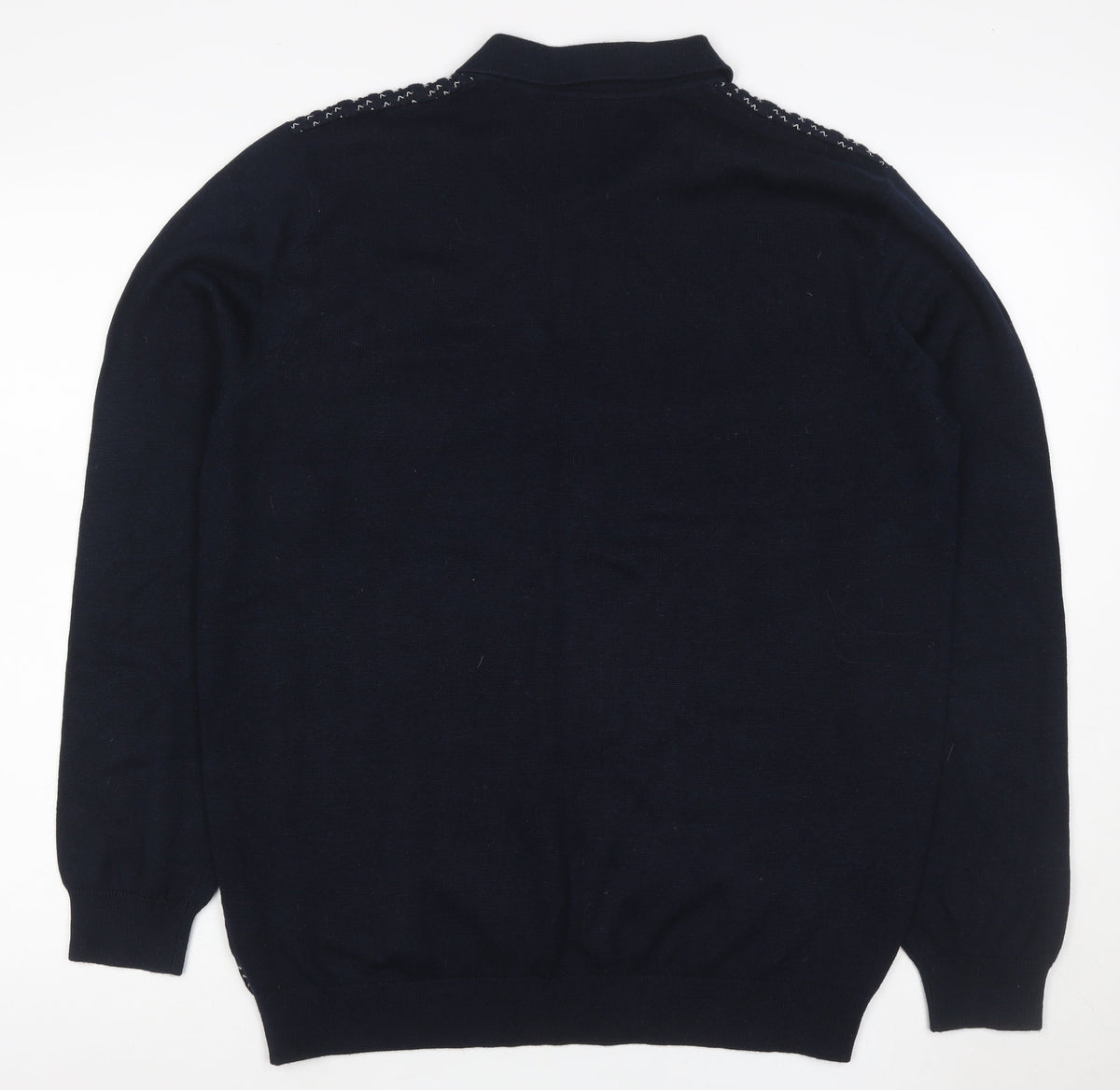 Easy Mens Blue L Collared Henley Geometric Knit Wool Blend Jumper