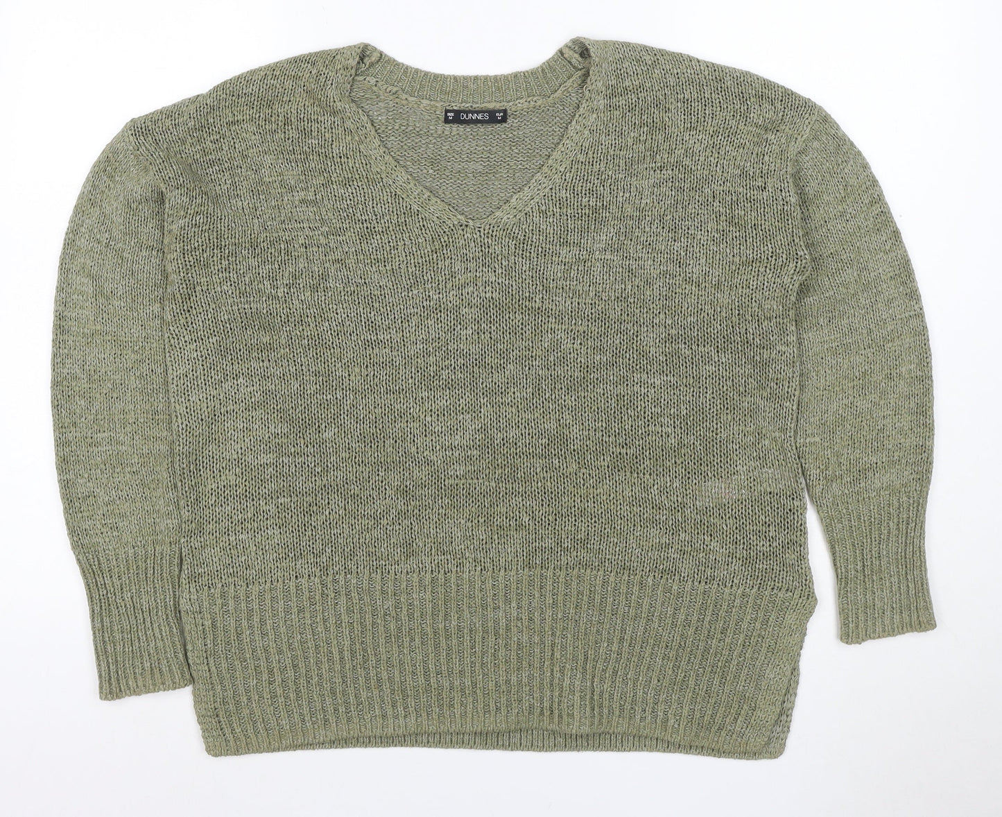 Dunnes Women Green M V-Neck Chunky Knit Raglan Sleeve Jumper