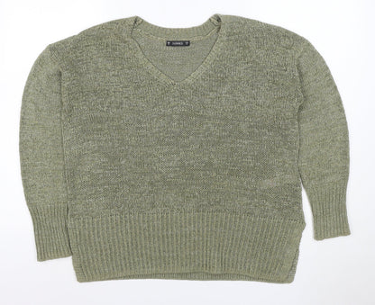 Dunnes Women Green M V-Neck Chunky Knit Raglan Sleeve Jumper