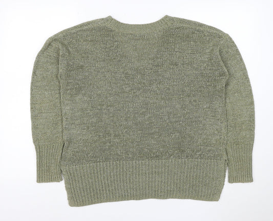 Dunnes Women Green M V-Neck Chunky Knit Raglan Sleeve Jumper