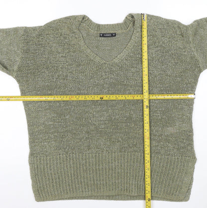 Dunnes Women Green M V-Neck Chunky Knit Raglan Sleeve Jumper