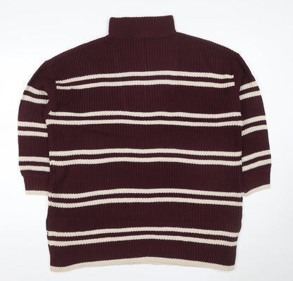 Yours Women Burgundy Ivory Striped 1/4 Zip Knit Jumper UK 14-16