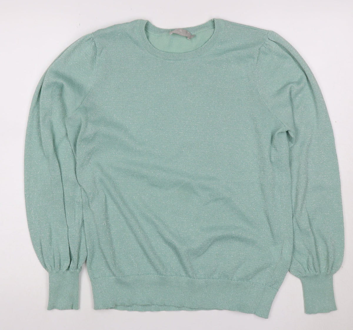 B Copenhagen Women Green M Glitter Puff Sleeve Crew Neck Knit Jumper