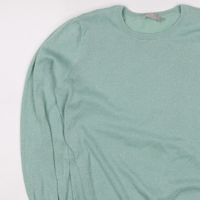 B Copenhagen Women Green M Glitter Puff Sleeve Crew Neck Knit Jumper