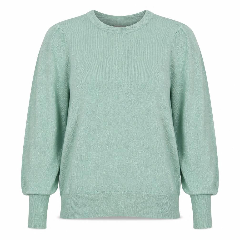 B Copenhagen Women Green M Glitter Puff Sleeve Crew Neck Knit Jumper
